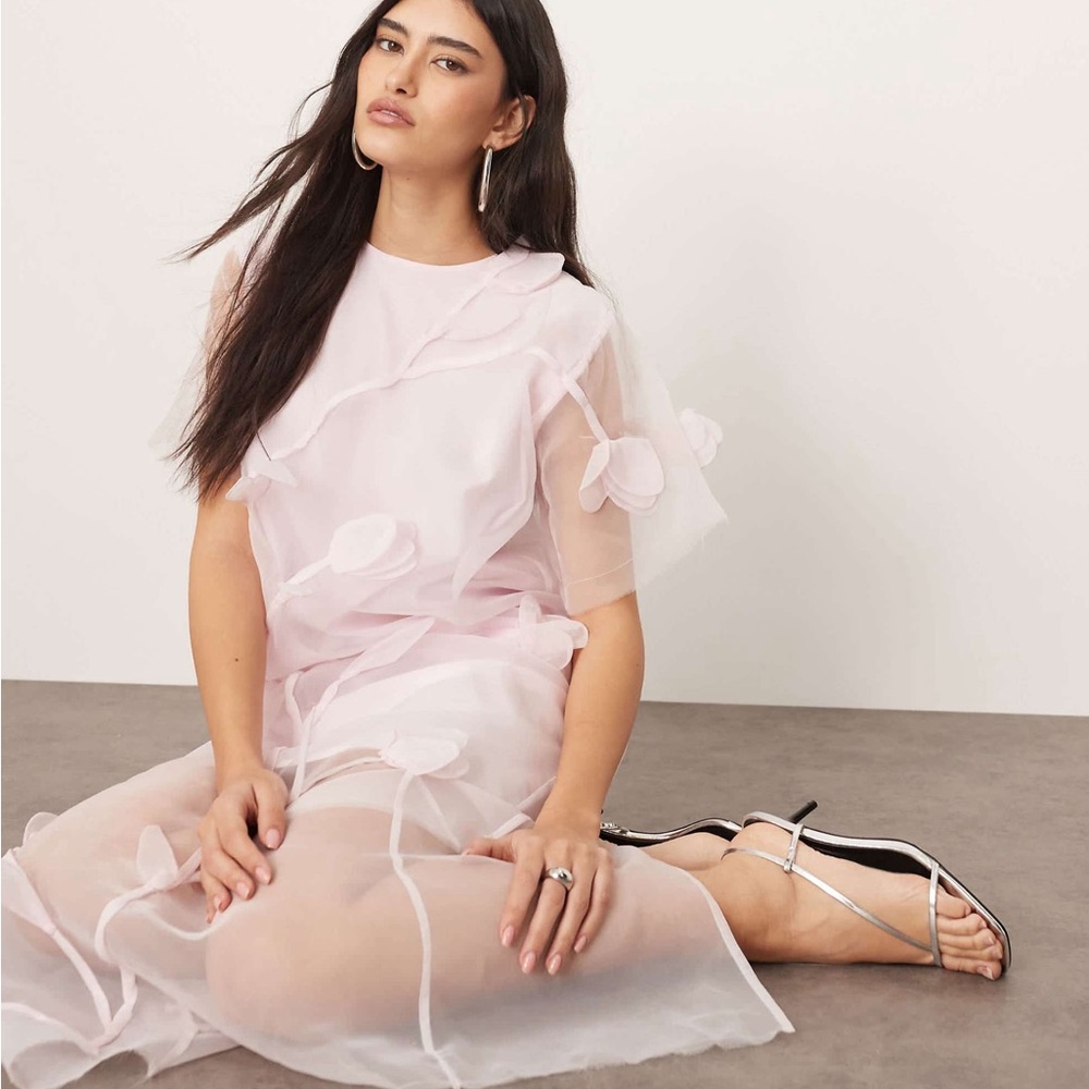 ARRANGE organza floral applique maxi dress in light pink